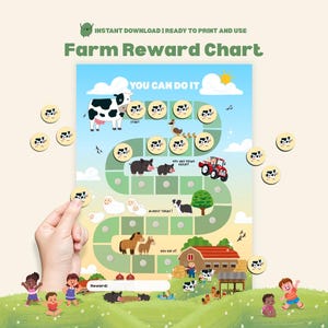 Farm Reward Chart for Toddlers Printable Chore Poster Good Behavior Cute Cow Reinforcement Chart Kids