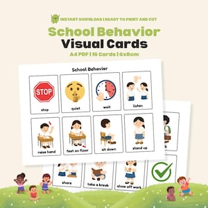 School Behavior Communication Cards Autism PECs Behavior Flashcards Nonverbal Visual Aid Printable for Classroom Management