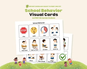 School Behavior Communication Cards Autism PECs Behavior Flashcards Nonverbal Visual Aid Printable for Classroom Management