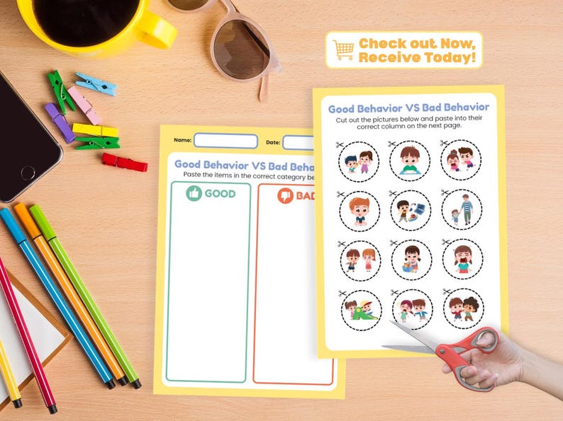 Behavior Sorting Cut and Paste Activity Good & Bad Behavior Worksheet ...