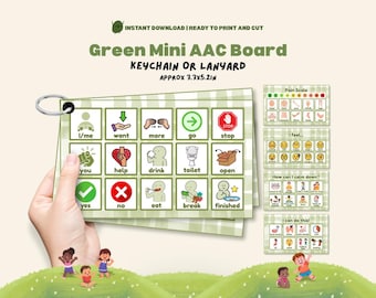 Green Mini AAC Core Board Travel Printable Cute AAC Chart Autism Portable Communication Cards Lanyard/Flashcards Nonverbal Language PDF