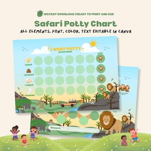 Safari Potty Training Chart: Animal Reward Stickers (Printable Canva Template)