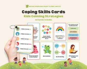 Coping Skills Cards Kids Grounding Techniques ADHD Self-Regulation Autism Feelings Flashcards Mindfulness Calm Down Corner Flashcards