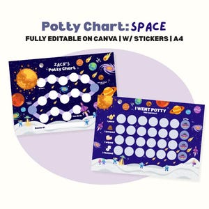 Raum Thema Töpfchen Tabelle Kleinkind Galaxy Töpfchen Diagramm Planeten benutzerdefinierte Aufkleber Diagramm Toilette Training Belohnungstabelle druckbare Canva