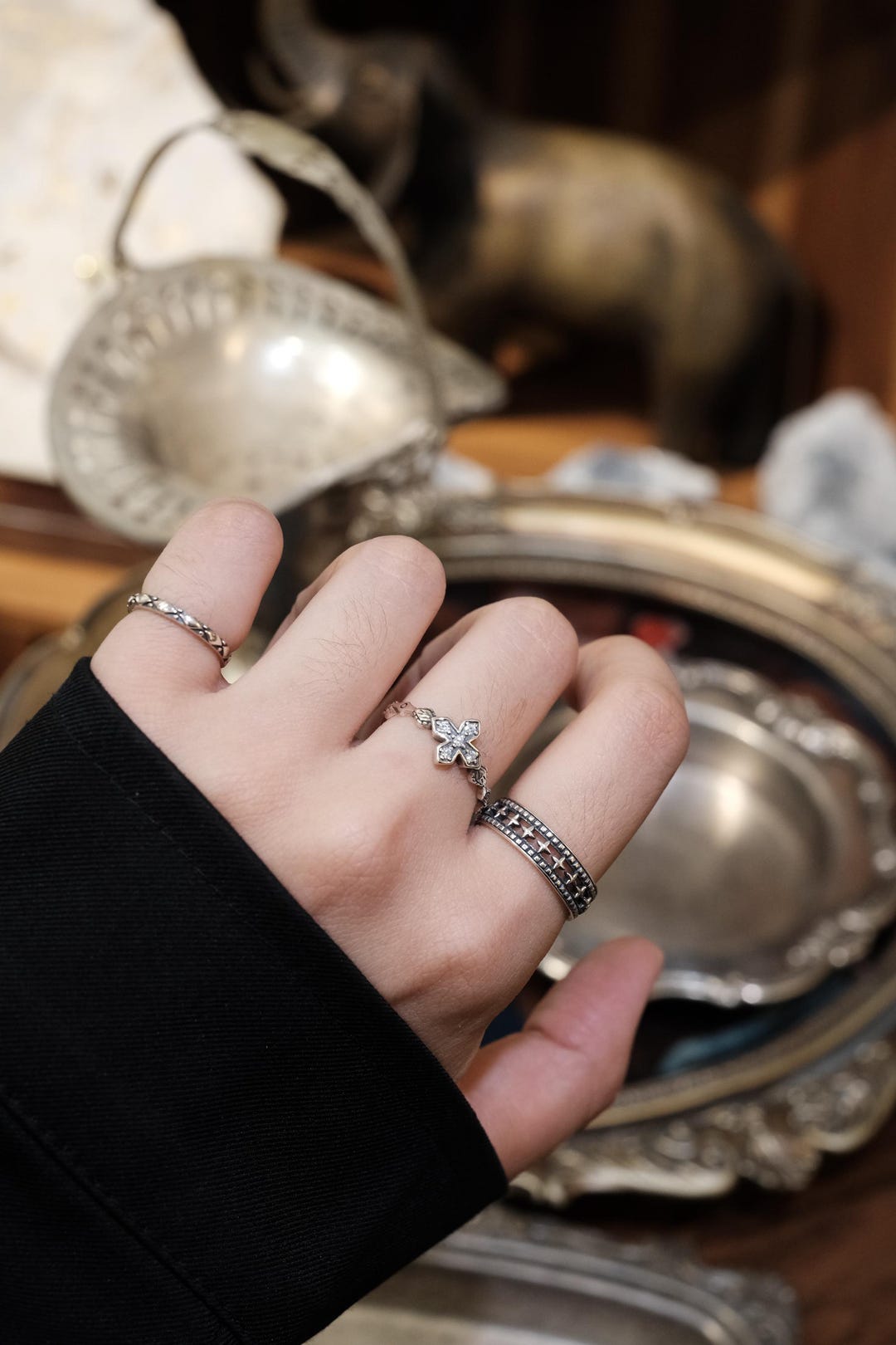 Set of 3 Vintage Stacking Rings: Cross Zircon Ring, Star Ring, Pinky ...