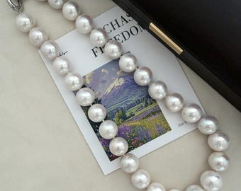 13-14mm Edison Pearl Necklace, Sterling Silver Clasp, Luminous Round Freshwater Pearls