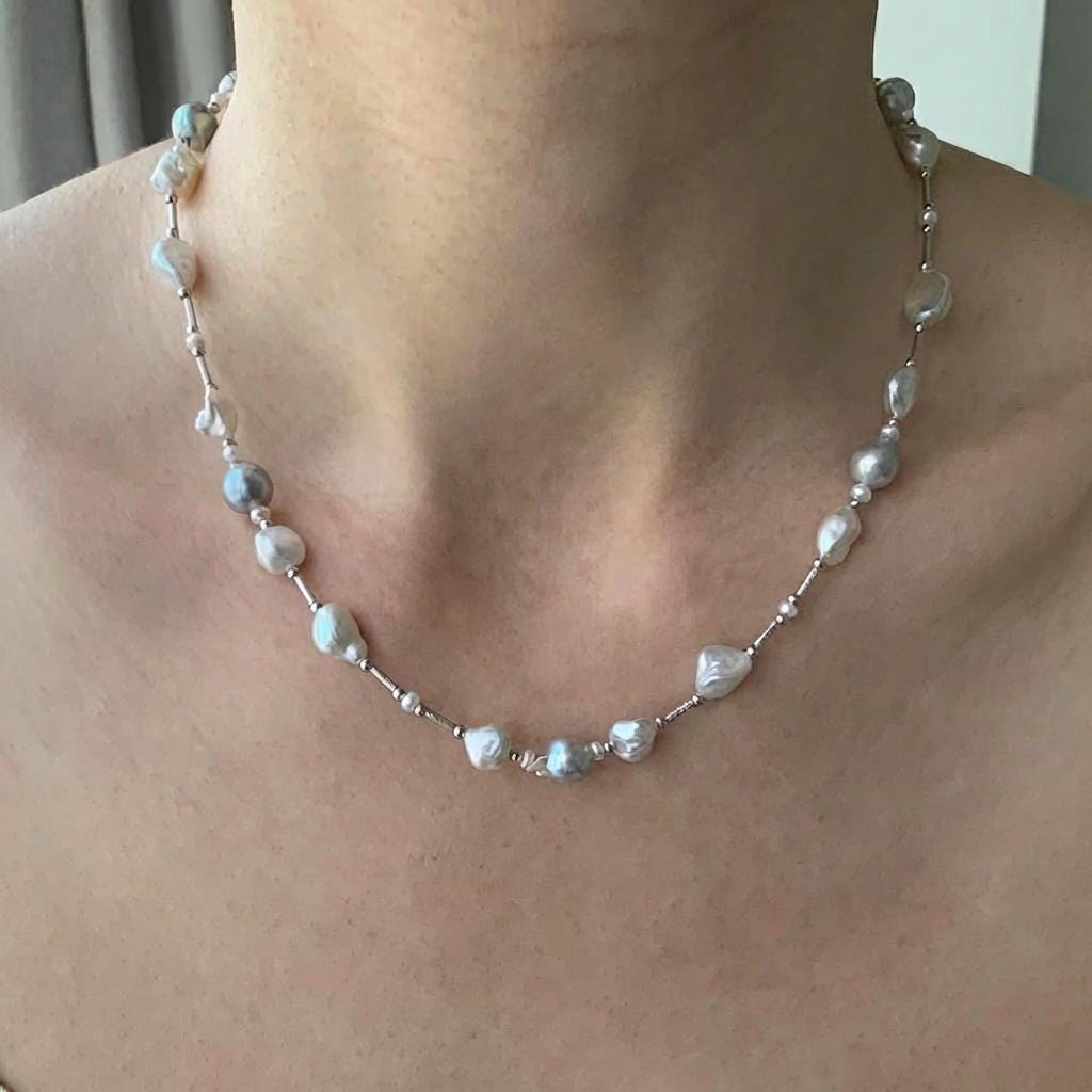 ブルーグレーパールネックレス - Etsy 日本