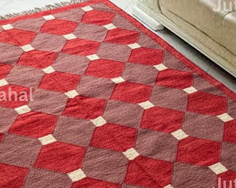 Handwoven Wool Jute Kilim Rug, Vintage Geometric Area Rug