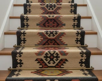 Wool Jute Stair Runner - Handwoven Natural Non-Slip Stair Carpet - Custom Length Hallway Runner - Durable Boho Stair Decor - Jute Mahal