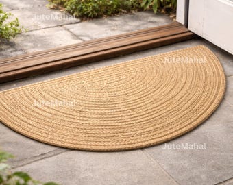 Handwoven Jute Half-Moon Rug – Boho Natural Fiber Entryway Mat