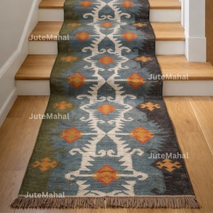 Handwoven Wool Jute Kilim Rug | Tribal Indian Durrie, Boho Area Runner Rug 5x7 ft