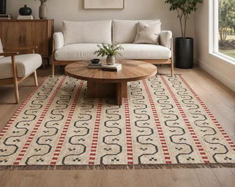 Traditional Kilim Rug | Handmade Vintage Rug | Bohemian Area Rug | Custom Sizes Flatweave Rug Boho Living Room Rug Wool Jute Rug 8x10