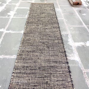 Handwoven Jute Hallway Runner in Black and Natural Ivory, Textured Minimalist Entryway Rug, Sustainable Artisan Gift for Modern Boho Home