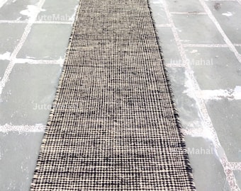 Handwoven Jute Hallway Runner in Black and Natural Ivory, Textured Minimalist Entryway Rug, Sustainable Artisan Gift for Modern Boho Home