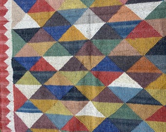 Handwoven Kilim Jute Rug Multicolor Geometric Area Rug Boho Tribal Carpet Living Room Bedroom Decor Handmade Flatweave Rug Custom Size
