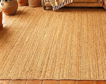 Natural Jute Rug, Handwoven Boho Area Rug, Rustic Farmhouse Carpet, Eco Friendly Natural Fiber Rug, Minimalist Living Room Decor