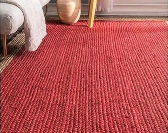 Large Natural Jute Rug - Chunky Handwoven Area Rug for Living Room, Dining Room - Durable Eco Friendly Floor Mat -Custom Size Braided Carpet