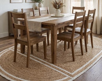 Oval Jute Rug with White Border - Capsule Shape Handwoven Area Rug - Natural Fiber Pill Rug for Entryway - Boho Modern Floor Mat - Custom