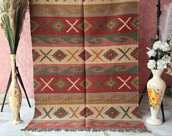 Handmade Cotton Red Runner Rug, Boho Farmhouse Hallway Kitchen Rug, Woven Entryway Carpet, Housewarming Wedding Gift