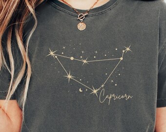 Capricorn Shirt Comfort Colors, Zodiac Constellation Tee, Astrology Graphic T-Shirt, Celestial Star Sign Shirt