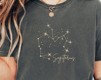 Sagittarius Shirt Comfort Colors, Zodiac Constellation Tee, Astrology Graphic T-Shirt - Gift for Her, Celestial Star Sign Shirt