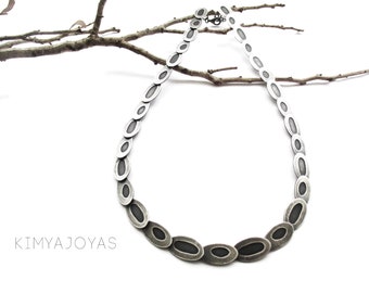 Organic Silver Necklace, Modern Linked Necklace in Silver, Statement Necklace, Unique Dark Silver Necklace, Contemporary Necklace, Art Jewel