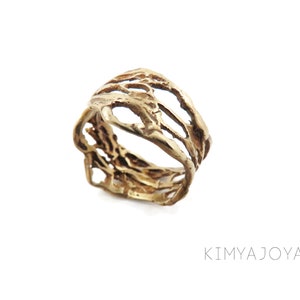 Adjustable Organic Bronze Ring, Natural Pattern Bronze Filigree Ring, Modern Unusual Ring, Botanical Ring, Organic Unique Art Jewelry