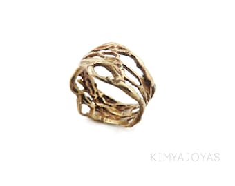 Adjustable Organic Bronze Ring, Natural Pattern Bronze Filigree Ring, Modern Unusual Ring, Botanical Ring, Organic Unique Art Jewelry