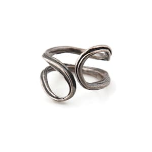 Adjustable Oxidized Silver Organic Ring, Statement Sculptural Ring in Patinated Silver, Wide Artistic Ring, Contemporary Silver Jewelry