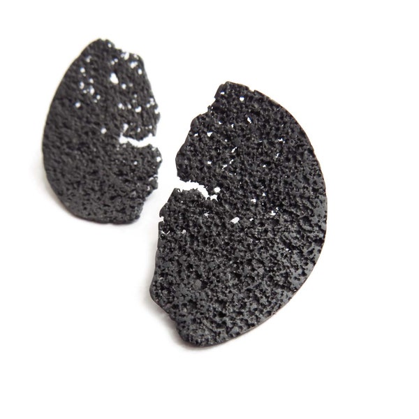 Textured Oxidized Silver Stud Earrings, Rustic Sand Finish, Modern Black Silver Jewelry, Contemporary Artisan Design