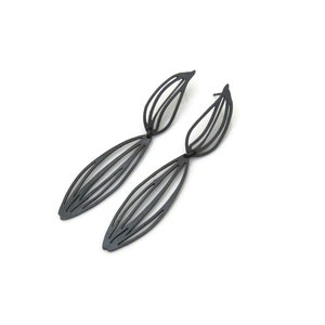 Botanical Oxidized Silver Drop Earrings, Two Piece Long Linear Black Silver Earrings , Unique Designer Earrings, Contemporary Art Jewelry image 6