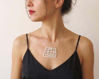 Pendentif géométrique en argent sterling – Collier contemporain fait main