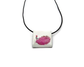 Pendentif en argent oxydé émaillé de vraies fleurs, bijoux botaniques peints à la main