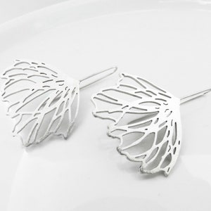 Floral Silver Dangle Earrings, Large Elegant Line Earrings, Natural Organic Bold Earrings, Unique Original Earrings, Modern Silver Jewelry Silver