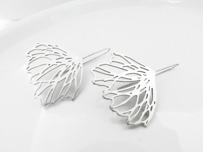 Floral Silver Dangle Earrings, Large Elegant Line Earrings, Natural Organic Bold Earrings, Unique Original Earrings, Modern Silver Jewelry Silver