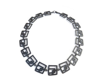 Modernist Oxidized Silver Necklace, Geometric Black Necklace, Modern Piece Necklace, Unique Exclusive Artisan Oxidized Silver Jewelry