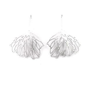 Floral Silver Dangle Earrings, Large Elegant Line Earrings, Natural Organic Bold Earrings, Unique Original Earrings, Modern Silver Jewelry image 3