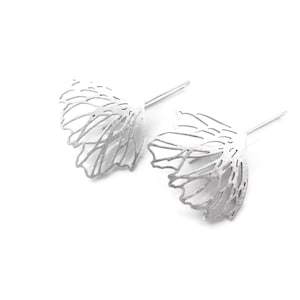Floral Silver Dangle Earrings, Large Elegant Line Earrings, Natural Organic Bold Earrings, Unique Original Earrings, Modern Silver Jewelry image 1
