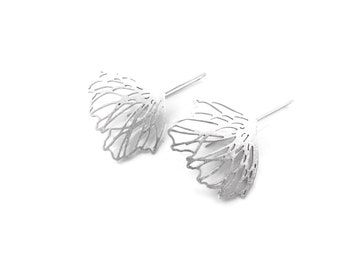 Floral Silver Dangle Earrings, Large Elegant Line Earrings, Natural Organic Bold Earrings, Unique Original Earrings, Modern Silver Jewelry