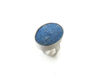 Large Azurite Druse Silver Ring, Modern Raw GemStone Ring, Rough Azurite Band Silver Ring, Handcrafted Silver Jewelry with Gemstones