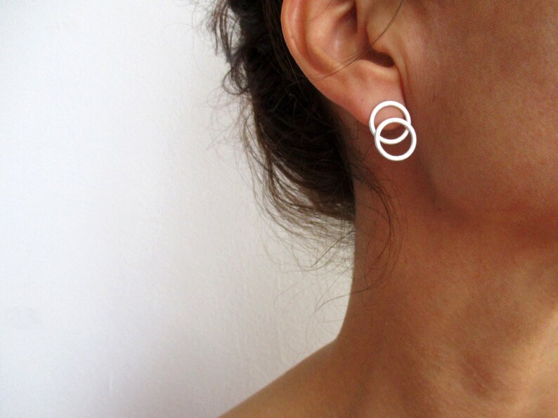 Geometric silver earrings, Circle stud earrings, Minimalist round earring, Contemporary modern jewelry, Handmade silver jewelry for everyday image 5