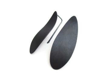 Unique black silver earrings, Classy oxidized silver dangle earrings, Contemporary earrings with wave shape, Modern black silver jewelry