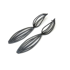 Botanical Oxidized Silver Drop Earrings, Two Piece Long Linear Black Silver Earrings , Unique Designer Earrings, Contemporary Art Jewelry image 4