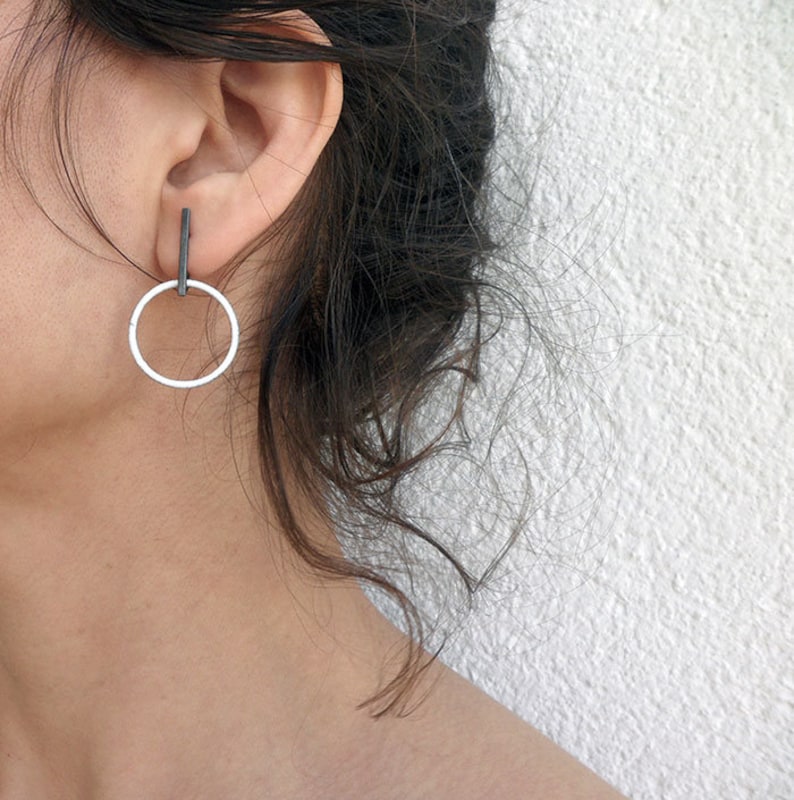 Enamel Drop Oxidized Earring Enameled Earrings Black Silver Post Earring Contemporary Jewelry Oxidized Red Earring Minimalist Earrings