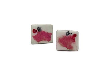 Boucles d'oreilles en argent émaillé peintes à la main, création de bijoux avec de vraies fleurs