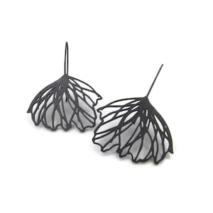 Floral Silver Dangle Earrings, Large Elegant Line Earrings, Natural Organic Bold Earrings, Unique Original Earrings, Modern Silver Jewelry image 10