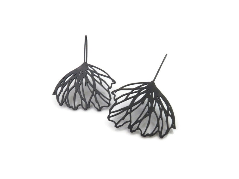 Floral Silver Dangle Earrings, Large Elegant Line Earrings, Natural Organic Bold Earrings, Unique Original Earrings, Modern Silver Jewelry image 10