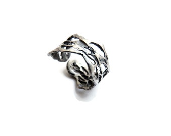 Adjustable Organic Silver Ring, Natural Pattern Ring, Patinated Silver Ring, Contemporary Ring, Botanical Ring, Organic Art Silver Jewelry