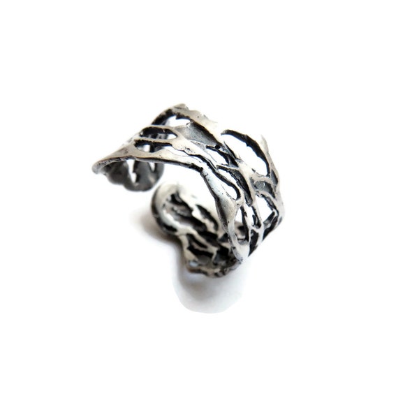 Adjustable Organic Silver Ring, Natural Pattern Ring, Patinated Silver Ring, Contemporary Ring, Botanical Ring, Organic Art Silver Jewelry