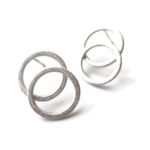 Geometric silver earrings, Circle stud earrings, Minimalist round earring, Contemporary modern jewelry, Handmade silver jewelry for everyday image 4